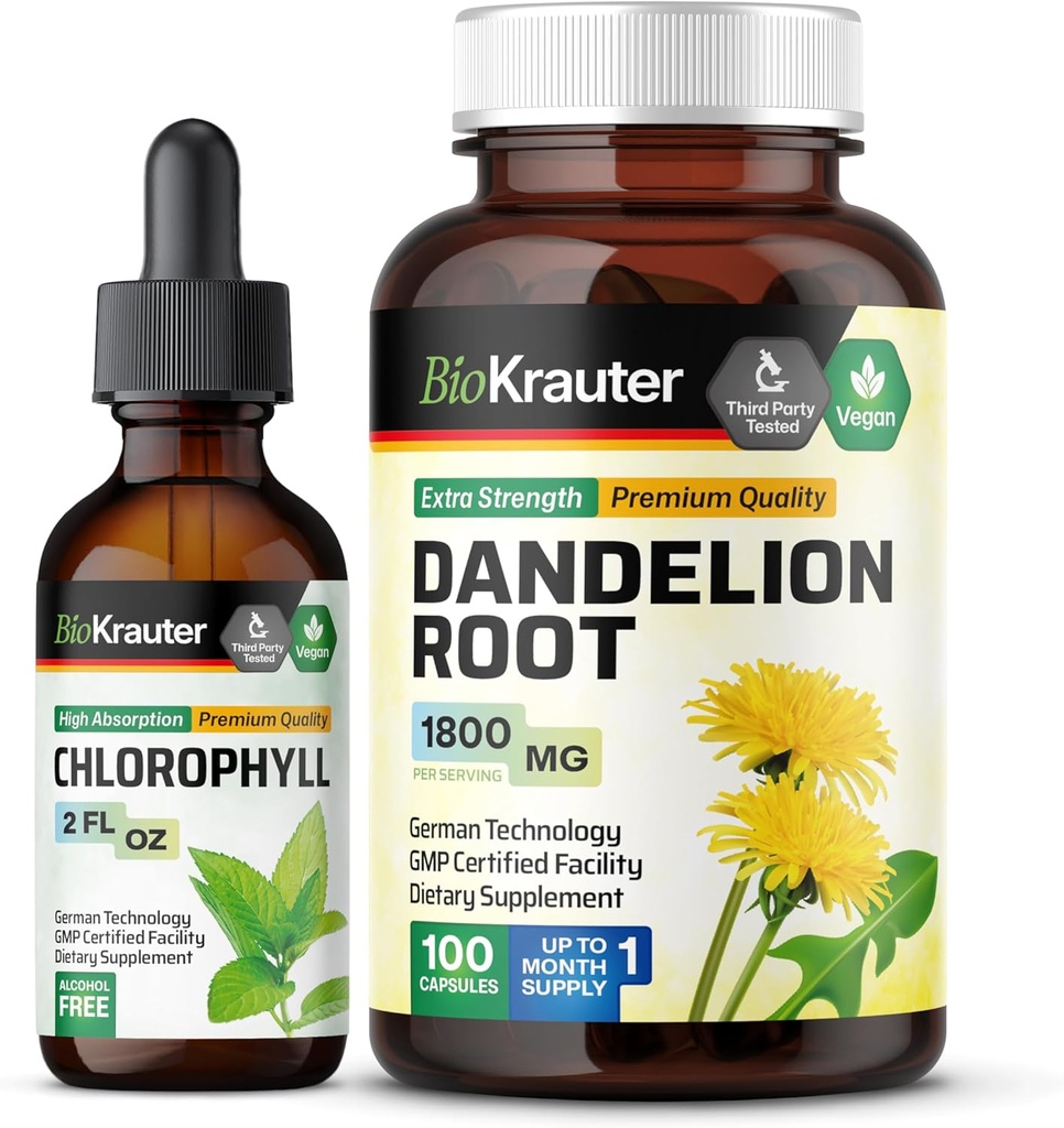 BIO KRAUTER Clorofilă Tinctură 2 Fl. Oz. & Dandelion 100 capsule