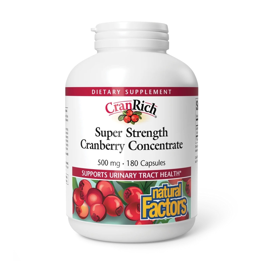 Factori naturali CranRich Super Putere Cranberry concentrat - Antioxidant Suport Supliment cu concentrat de afine - SIDA Tract urinar & Bladder Health - 180 Capsule (180 Servings)