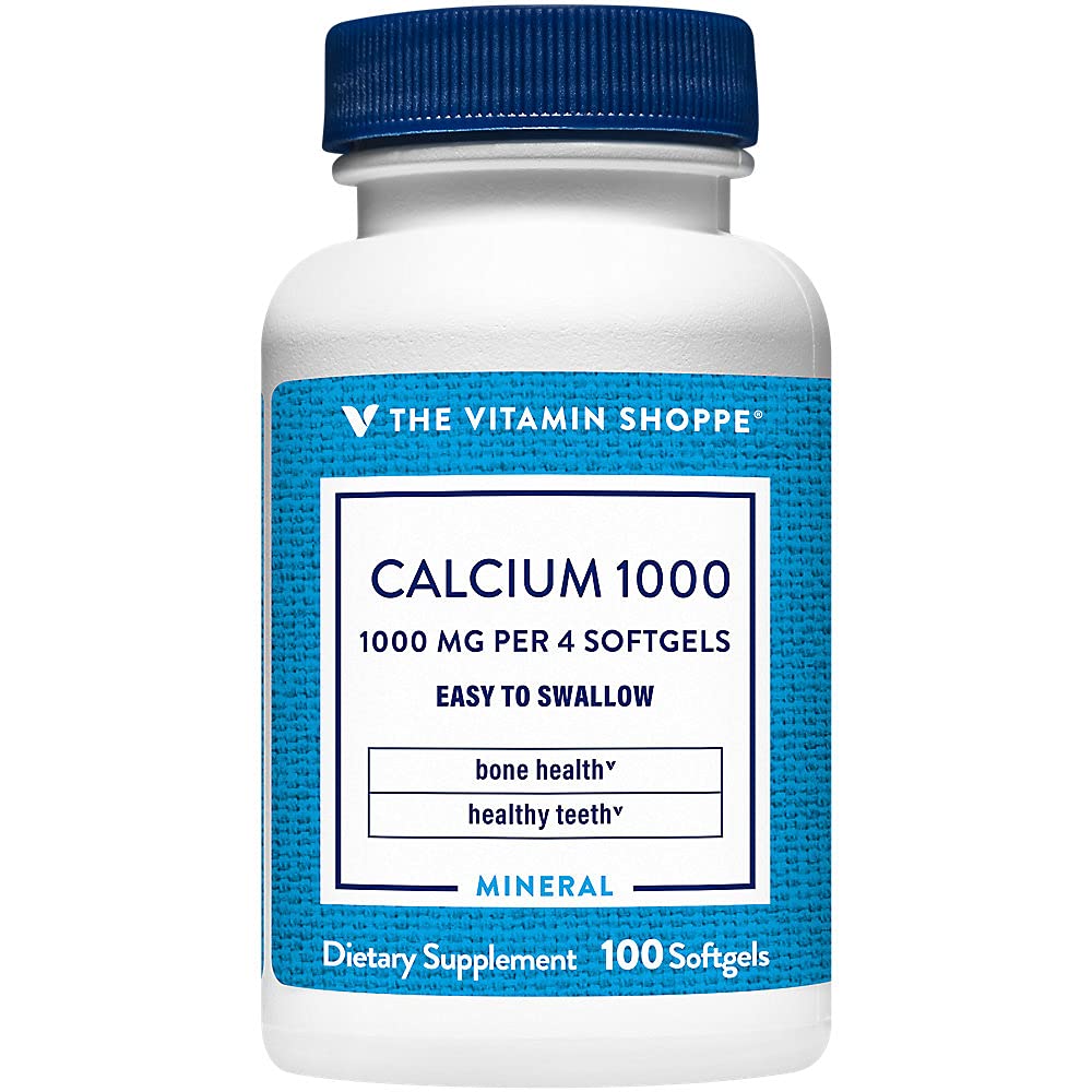 Vitamina Shoppe Calciu 1000MG, ușor de înghițit Softgels, susține oase și dinți cu 400UI vitamina D (100 Softgels)