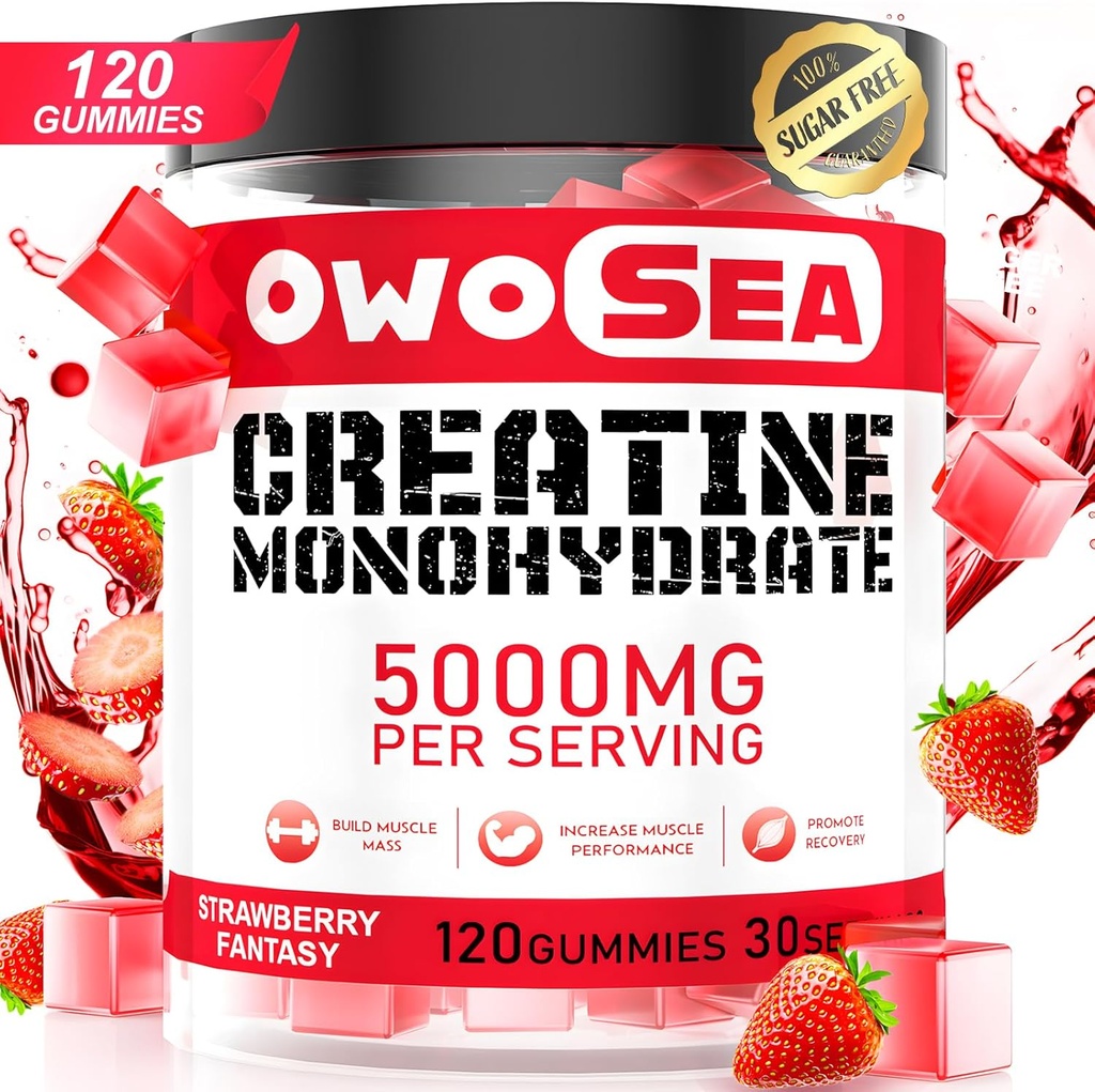 Creatină Monohidrat Gume pentru bărbaţi şi femei 5000 mg Creatină Monohidrat pe servire pentru susţinerea musculare energie Boost 120 Count Chemable 5g Creatine Supliment de zahăr gratuit Vegan (1 pachet, căpşuni)