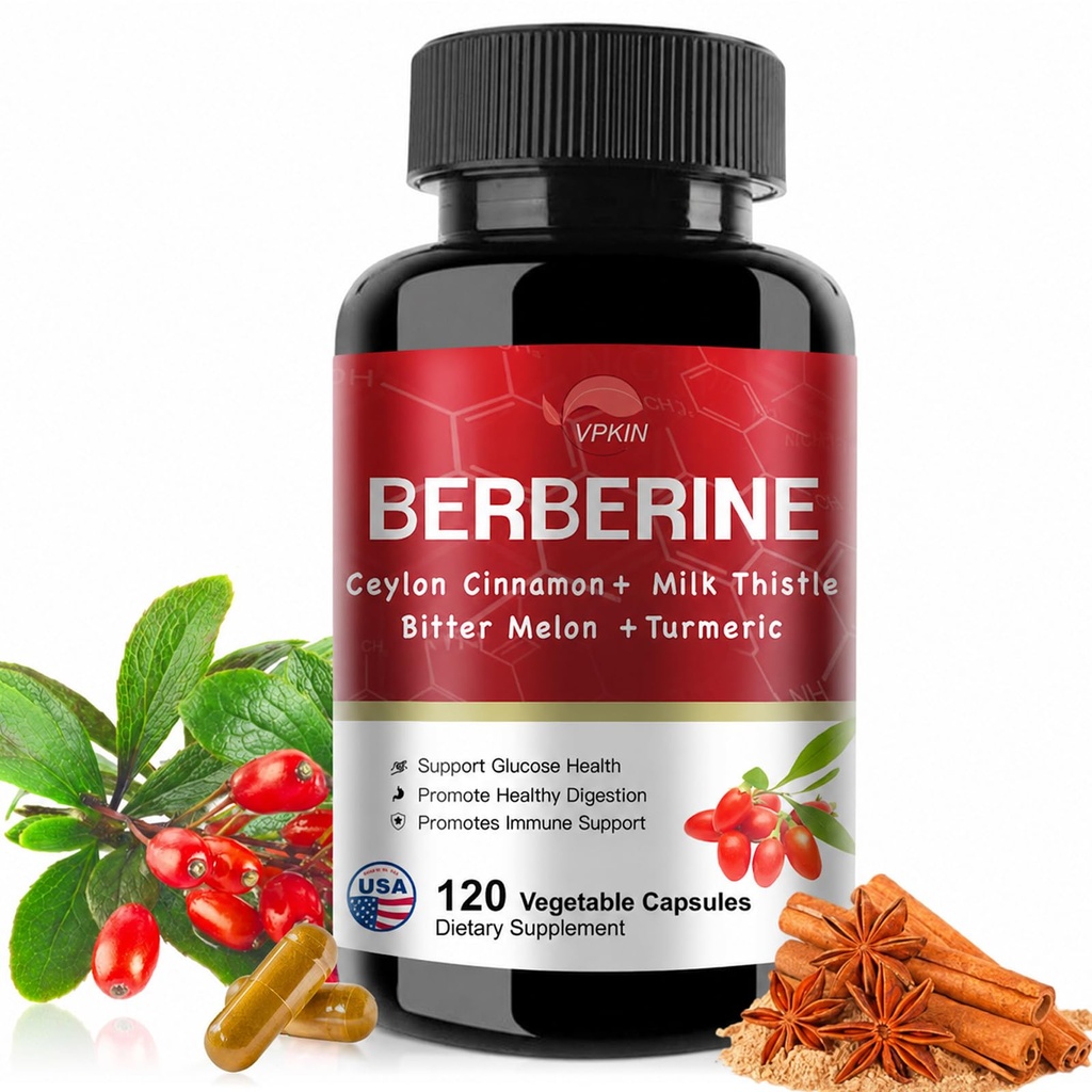Berberine Supliment 19,060mg,Berberina cu ceylon Scorțișoară,Melon amar,Milk Thistle,Supliment de HClberin (120 capsule)