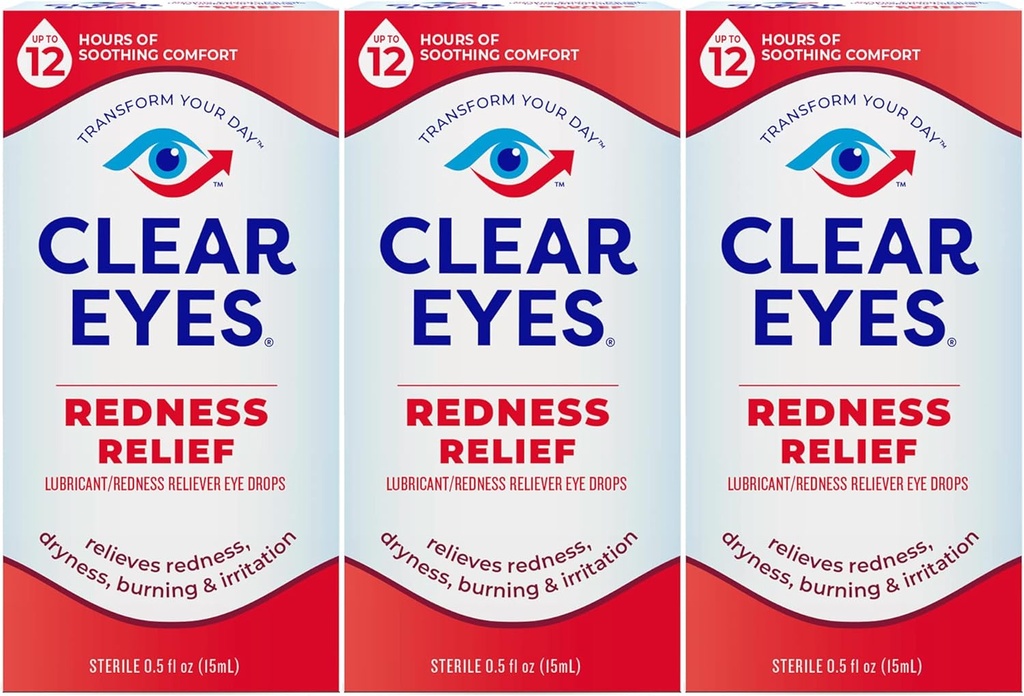Clear Eyes Redness Eye Relief Picături oftalmice, 0.5 Fl Oz, Pachet de 3