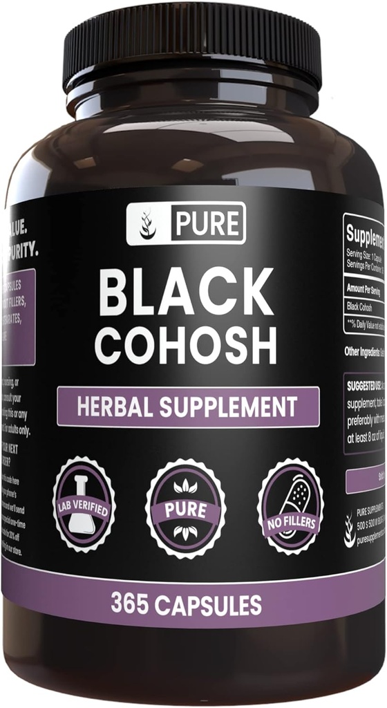 Ingrediente originale pure Black Cohosh (365 capsule) No Magneziu sau Rice Fillers, întotdeauna pură, Lab verificat