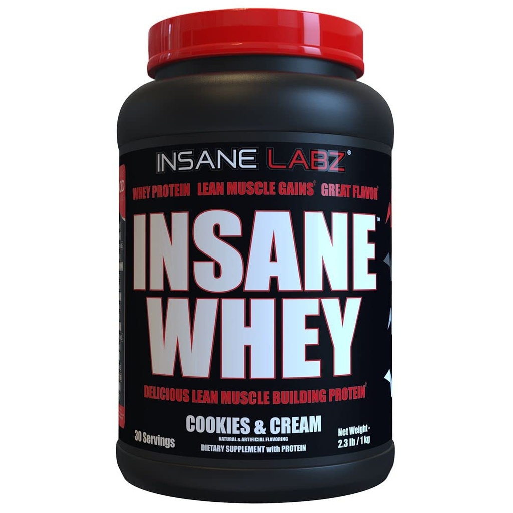 Insane Labz Insane Whey,100% Muscle Building Whey Proteine, BCAA Amino Profile, Mass Gainer, Mese de înlocuire (Cookies & Cream, 30 Servings)