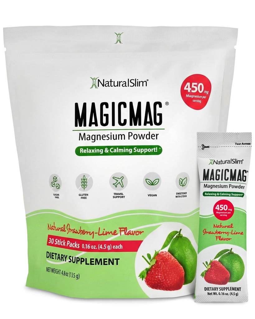 NaturalSlim MagicMag Pachete de magneziu 30 Stick Pachet de magneziu Citrat de pulbere 