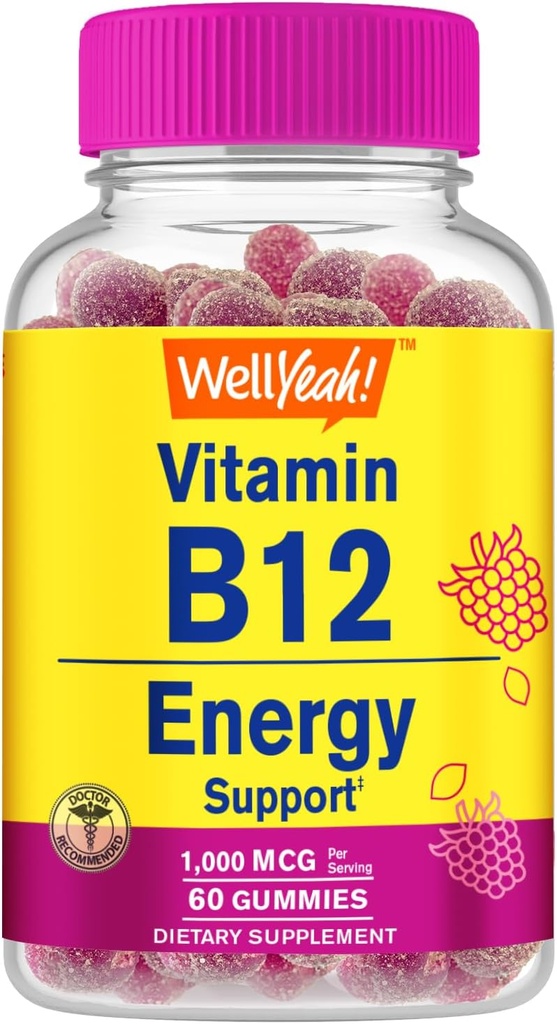 Ei bine, vitamina B12 1000mcg Gummies - pentru energie, stare de spirit, suport sistem de metabolism și imunitar - Vegan prietenos și gluten-free, OMG gratuit și doctor recomandat - 60 Gummies