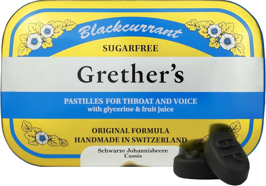 GREET'S Sugarfree Blackcurrant Pastilles - Natural Dry Mouth Relief - Soothing Throat & Healthy Voice - Cadou pentru Singers - 3.75 oz. 1 Pack