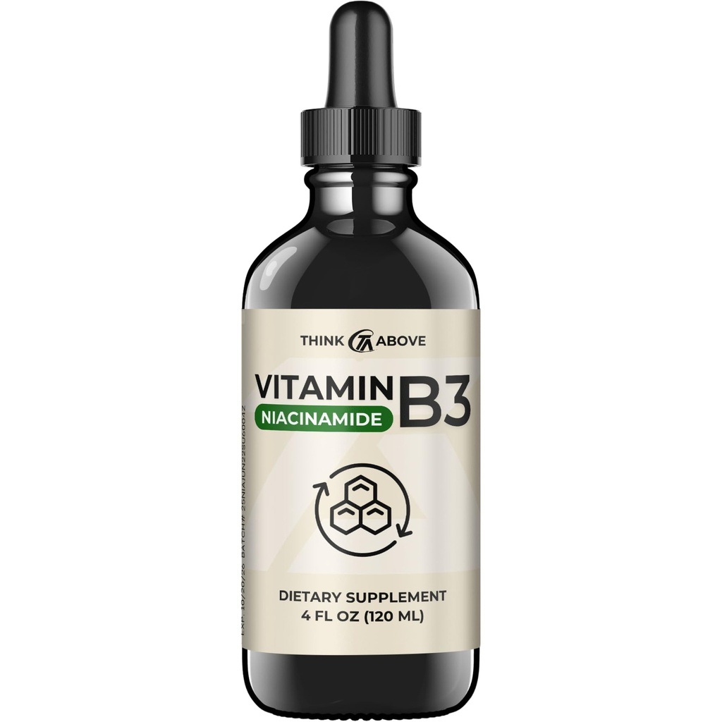 Vitamina lichidă B3 (sub formă de niacinamidă) Supliment - Non- Flush formă de niacină - Absorbție rapidă - picături de niacină pentru femei și bărbați - 4 oz (120ml)