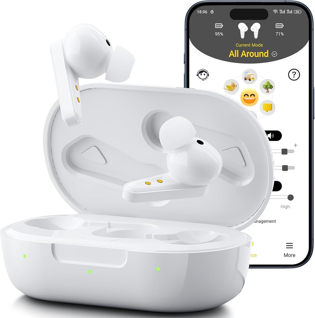 Kingwell OTC Audiere SIDA Reîncărcabile, Bluetooth Audiere SIDA pentru Seniori cu Smart App Activate Apeluri pe iOS / Android, Autentic Sound Quality, 32 DSP Channel Zgomot Anulare