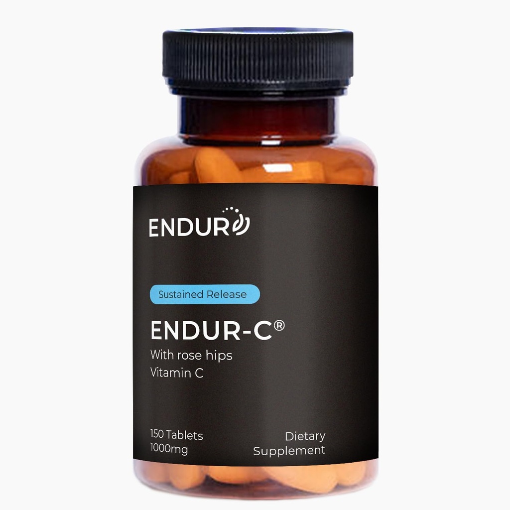 Endur ENDUR-C Vitamina C cu Rose Hips, sprijină producția de colagen, protecție antioxidant și digestia blândă, gluten gratuit, 1000 mg (150 comprimate)