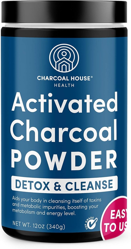 Charcoal House Detox & Cleanse USP Medical Grad Coconut Shell activat Charcoal pulbere pentru curatare si sanatate naturala - cu capacitate mare Adsorptive & Rapid Acting - 12 oz - 1 Qt