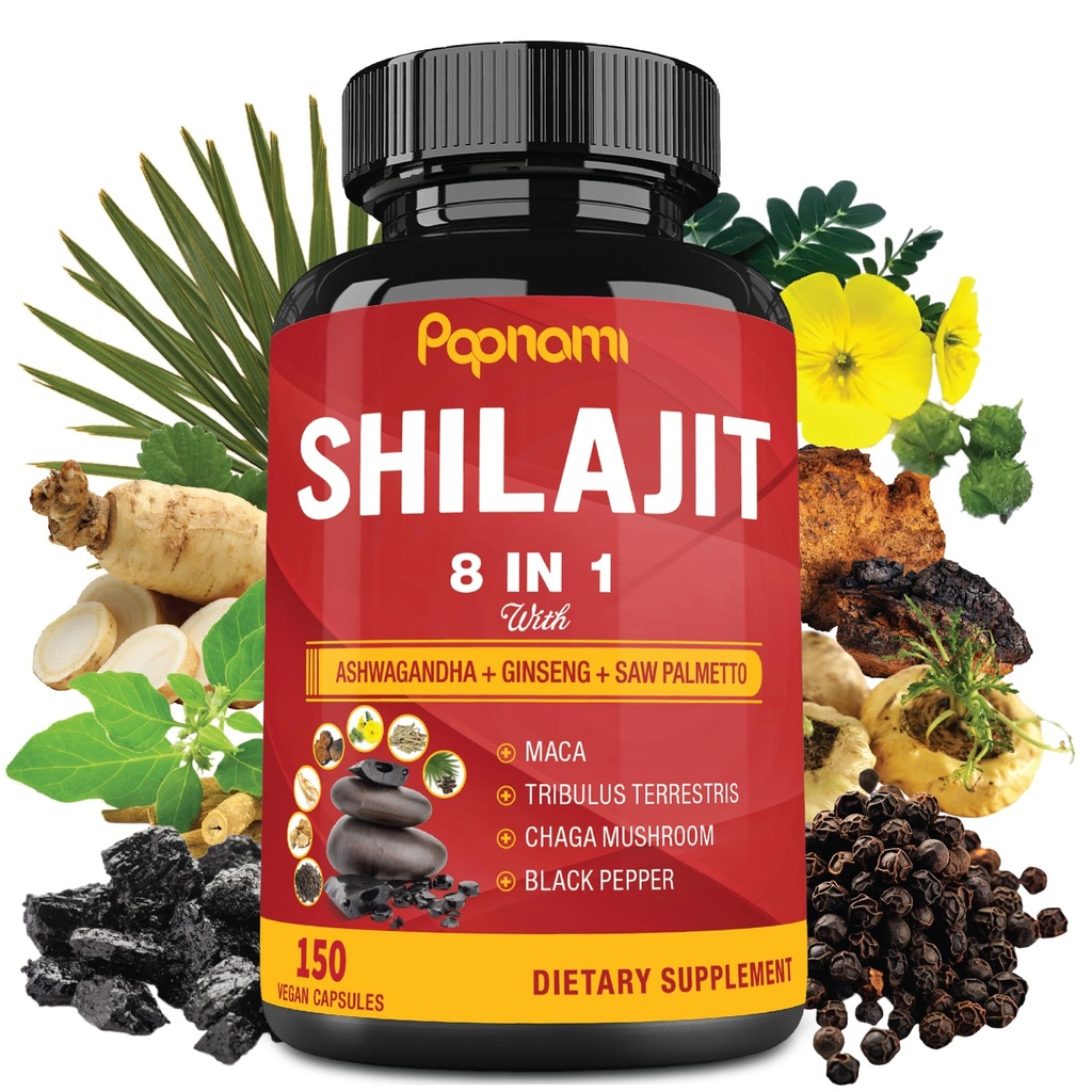 Silajit Himalayan Supliment pentru bărbați și femei - 150 capsule combinate Ashwagandha, Ginseng, Saw Palmetto, Maca, Tribulus, Chaga & Black Pepper - Vitality Energy și Suporturi Imune