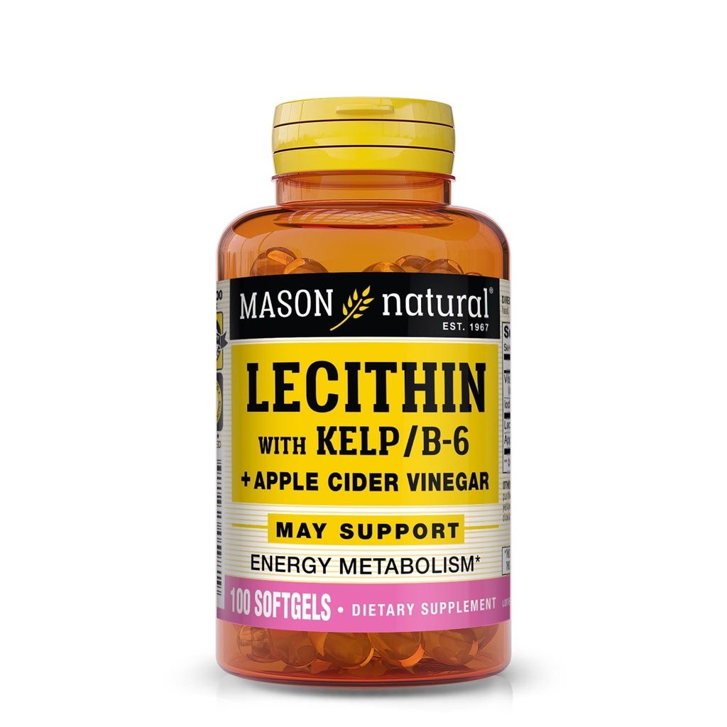 MASON NATURAL Lecitina cu Kelp, vitamina B6 și cidru de mere Oțet, Formula de acțiune dublă, 100 Softgels