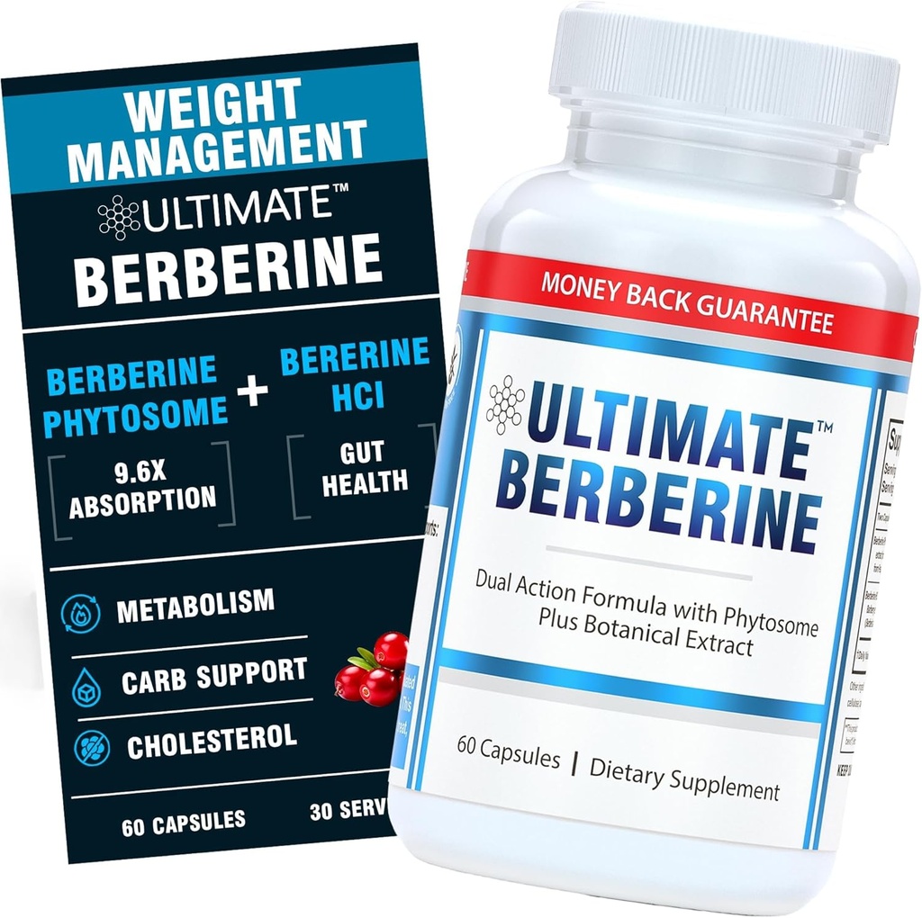 Ultimate Berberine Phytosome for Healthy Weight Management, Metabolism & Gut Health - 9.6X Absorption with Dual Action Formula - Immunity & Cholesterol Support - 1000mg Clinically Proven Supplement