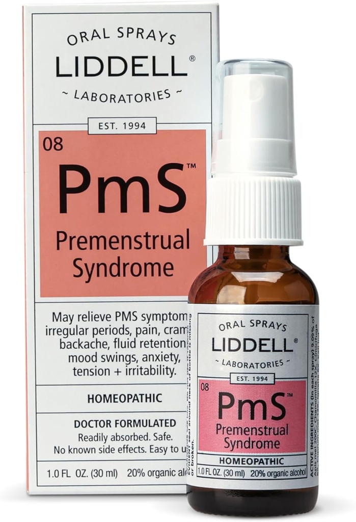 Liddell PMS - Spray oral homeopatic natural - poate ajuta cu probleme asociate cu perioada Disconfort muscular, Swings Mood, și înapoi Discomfort - 1.0 fl. Oz