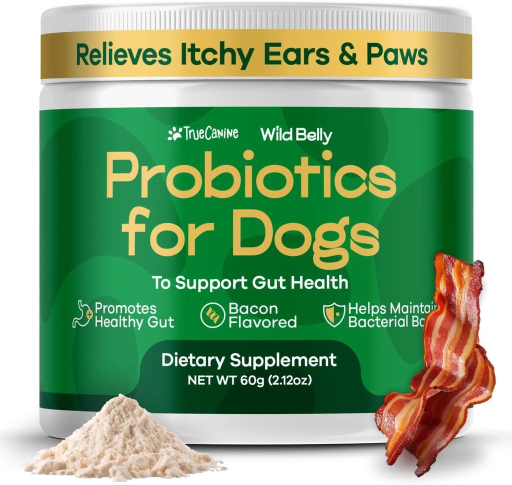 Probiotice caine pentru sanatate digestiva - Probiotic pentru câini Gut Health & Alergie Relief - Probiotice pentru câini - Drojdie, Itchy Skin and Itchy Ears - Powder Alternative la Chews Pet - TrueCanin Wild Burtly