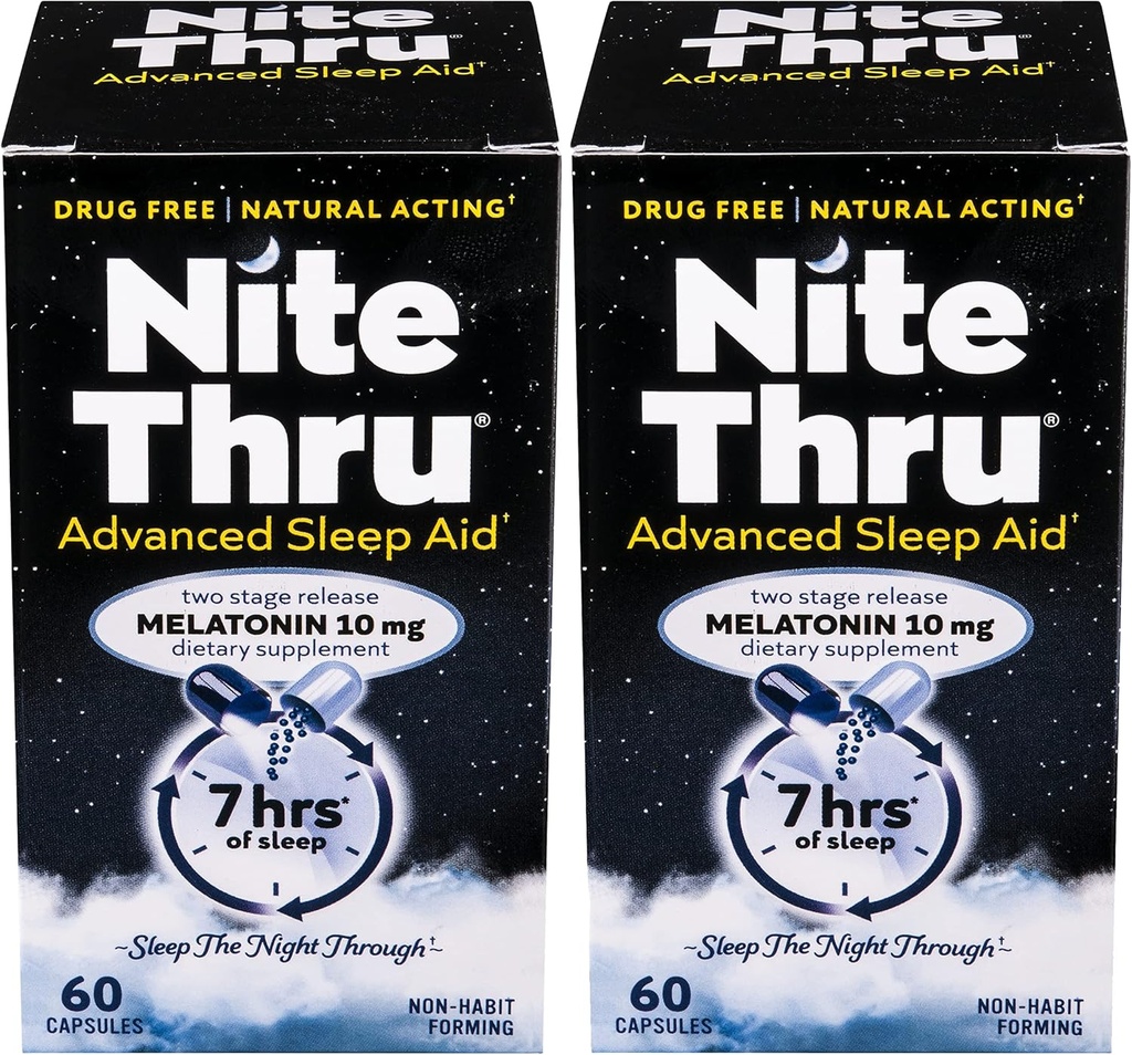 Advanced Sleep Aid Melatonin Dietary Supplement, 10mg Capsule, 60 Count (Pachet de 2)