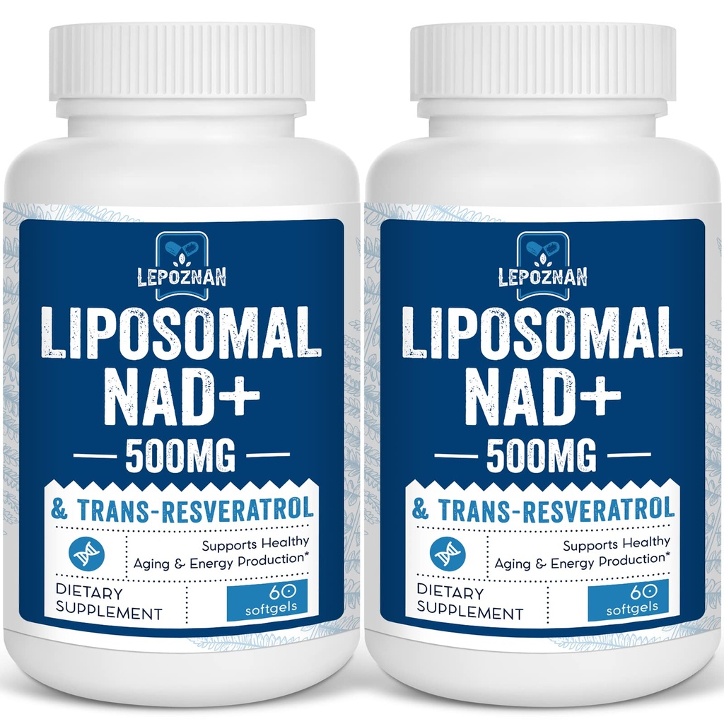 Liposomal NAD+ 500 mg + Trans-Resveratrol 300 mg,Superior Absorbtion,True NAD Supplement Efficient Than NMN,Nicotinamidă Ribosid for Cellular Energy Metabolism & DNA Reparation,Healthy Aging,120 Softgels