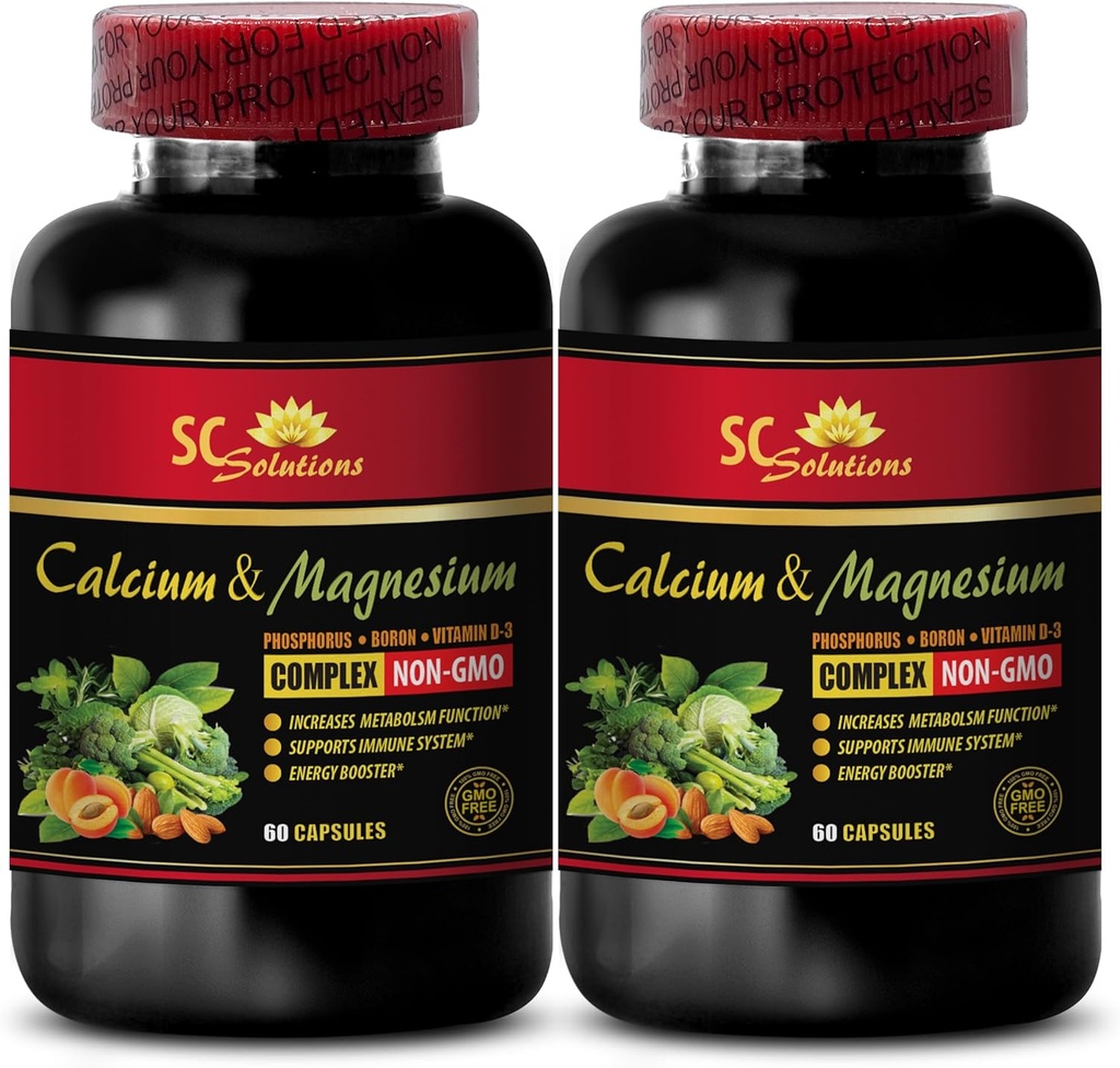 Supliment de calciu și magneziu pentru femei - Complex de magneziu de calciu cu vitamina D și Bor - Muscle Recovery Powder Post Workout, Calciu Magneziu, Bor organic - 2 flacoane 120 capsule