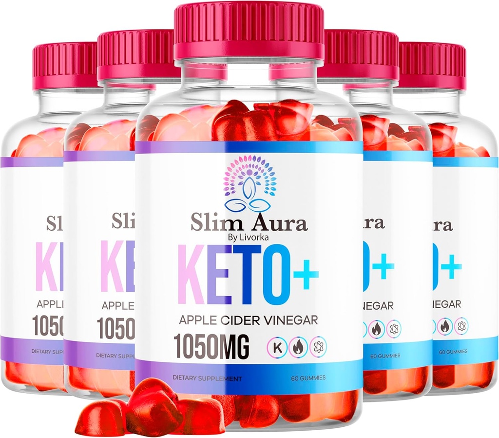 (5 Pack) Slim Aura Keto ACV Gummies - Official Slim Aura Keto Plus Apple Cider Vinegar 1050MG Advanced Formula Gummys, All Natural Premium Formula, Slimaura Gomitas Recenzii, 300 Gummies pentru 5 luni