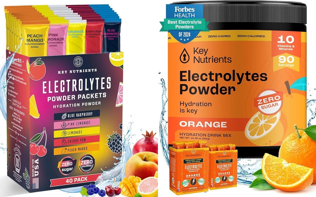 KEY NUTRIENTS Ultimate Hydration & Recovery Bundle: 40 Pachete multivitamine hidratare & 90 Serviri de Tange Orange Electrolit pulbere - fără zahăr, Gluten-Free, Keto-Friendly