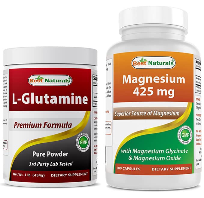 L-glutamină Pulbere pură 1 LB & Magneziu Glicinat 425 mg