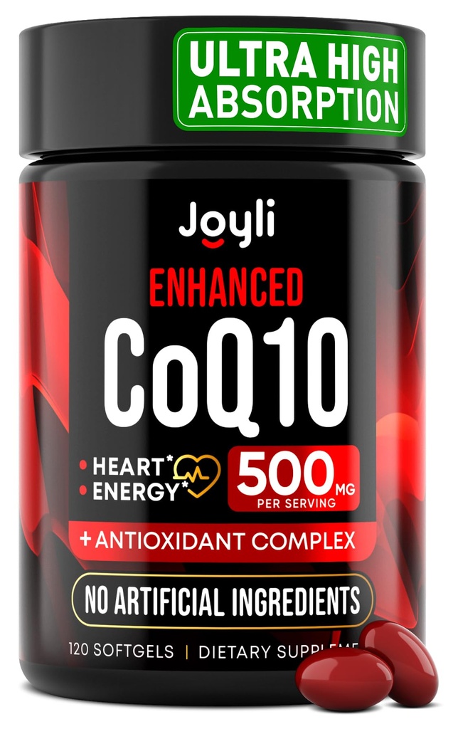 CoQ10 500MG - Co Q 10 Supliment 120 Softgels pentru Heart Health & Energetic Production - Suplimente nutritionale imbunatatit CoQ10 cu Coenzima Q10 - Alternative la coq10 400mg softgels