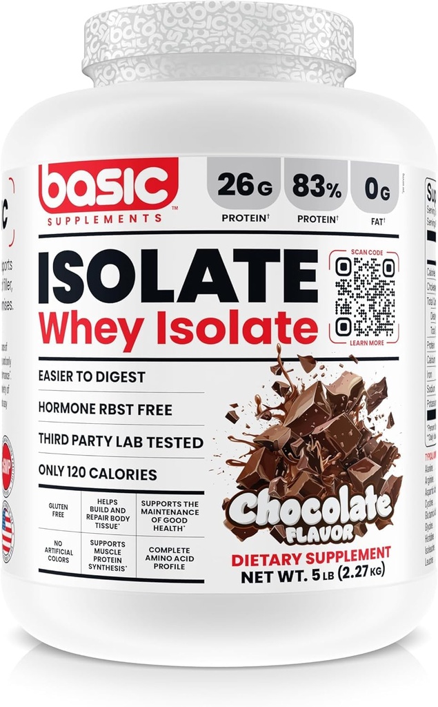 Izolat de proteine de bază Whey, 26g Proteine, 0g Fat, Gluten-Free, RBST-Free, Absorbție rapidă, 120 Calorii (5 lira, ciocolată)