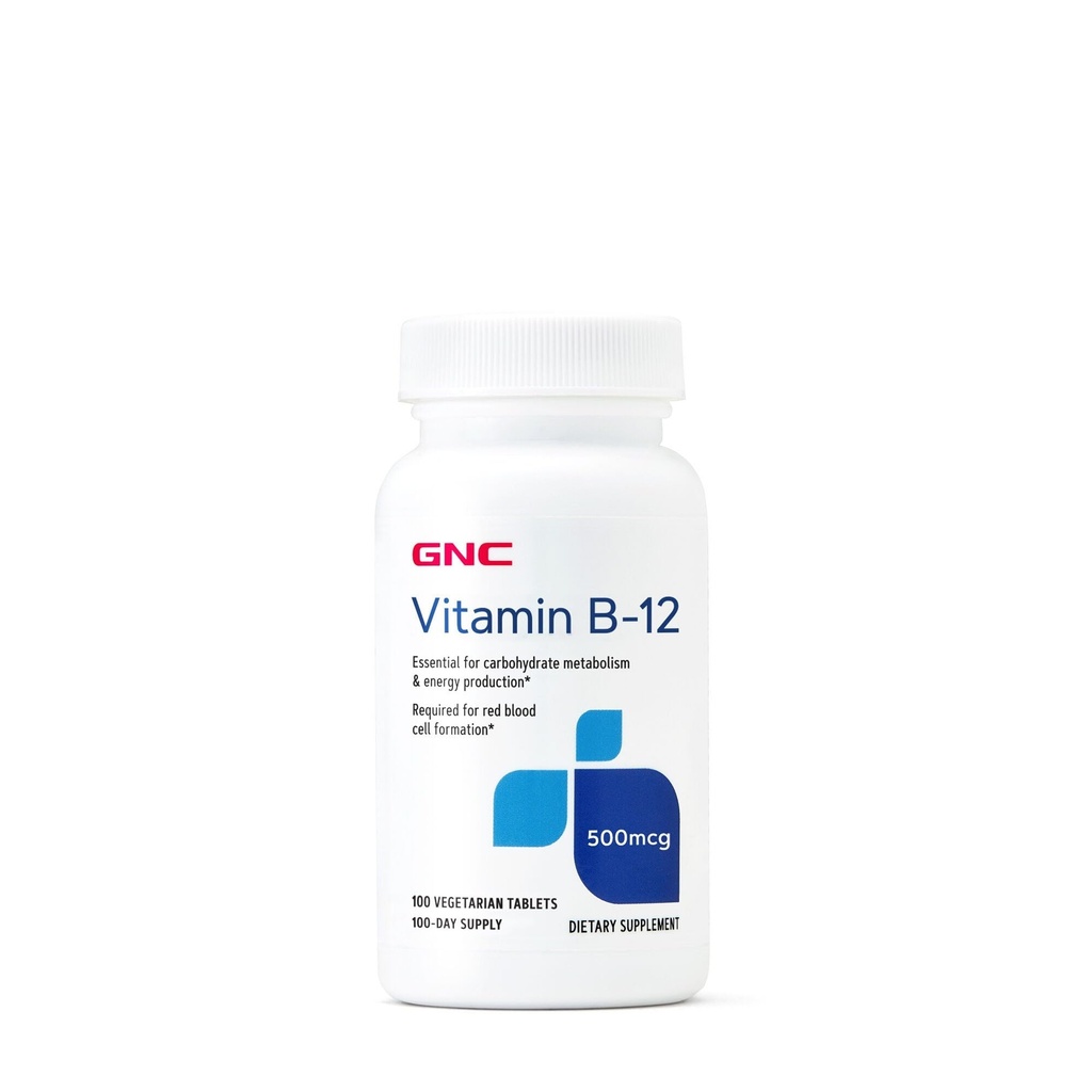 GNC Vitamina B-12 500mcg, susține producția de energie, 100 comprimate