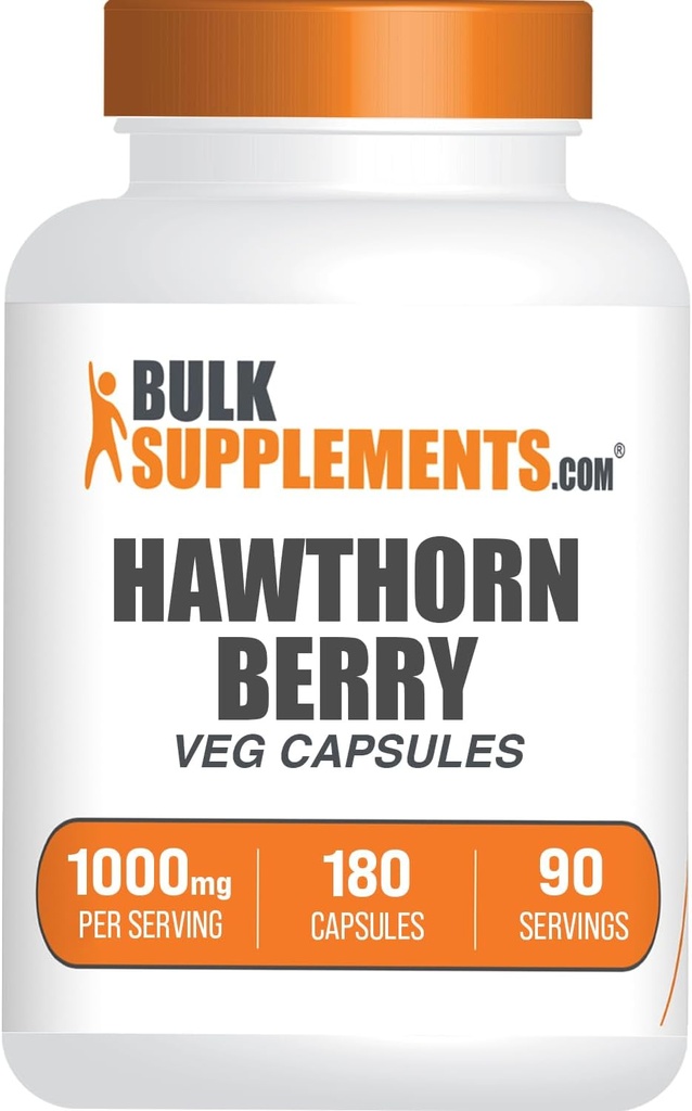 BulkSupplements.com Capsulele Hawthorn Berry - Suplimentul Herbal, Extract de Hawthorn Berry 1000mg - Gluten gratuit, 2 capsule per Serving, 180 Conte (Pachet de 1)