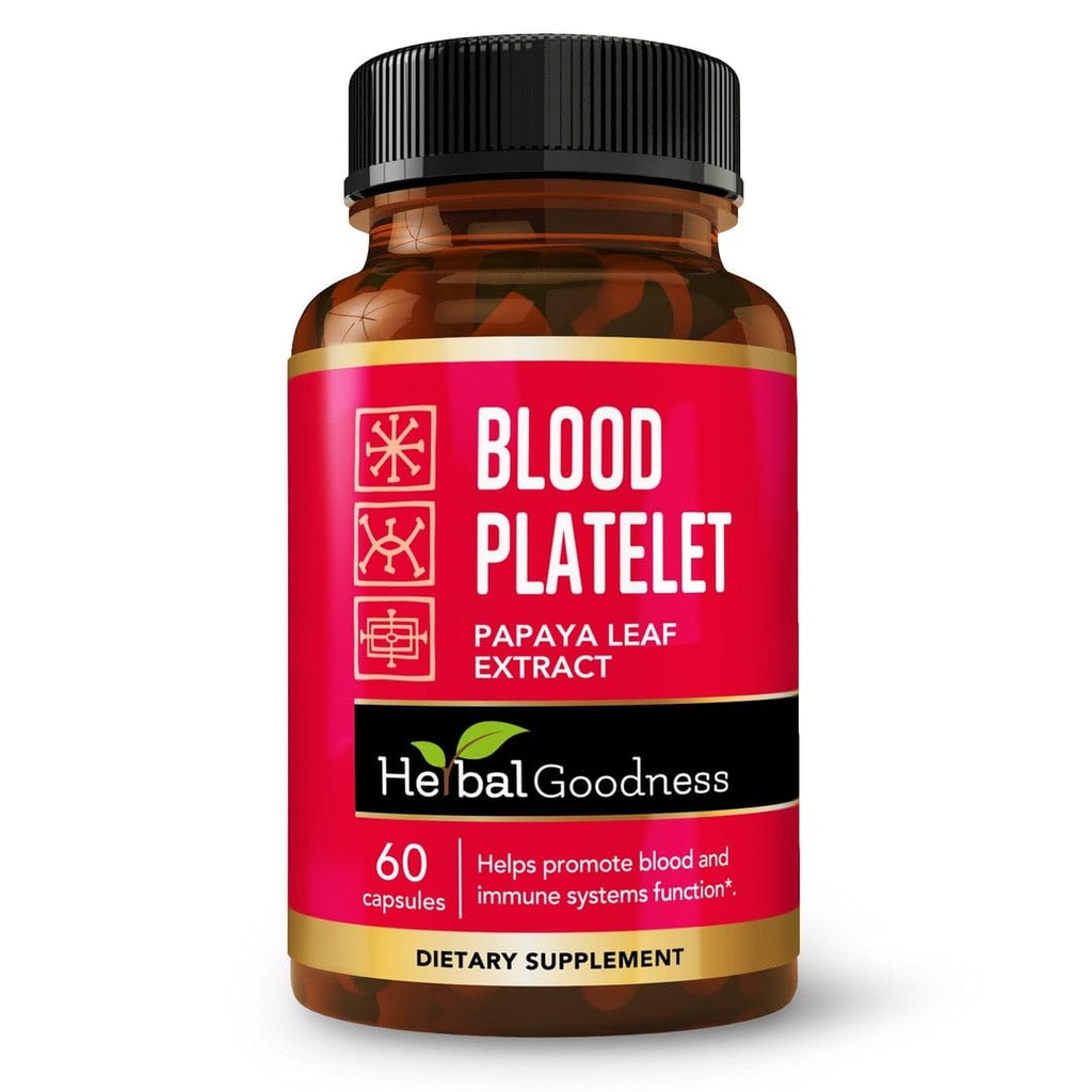 Bunătatea plantei Papaya Leaf Trombocite capsule - 60/600 mg 20x Putere - Trombocite sanguine, bone Marrow, Immune Support - Blood Cleanse Formula - Herbal Remedy - Made in USA