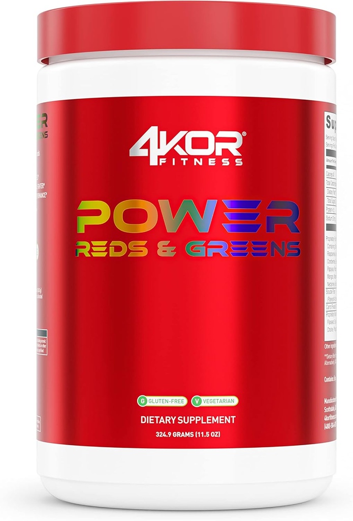 4KOR Fitness Reds & Greens: o băutură verde energizatoare din superalimente antioxidante-Rich, Gluten-Free și vegetarian, 30 Servings (1 sticlă)