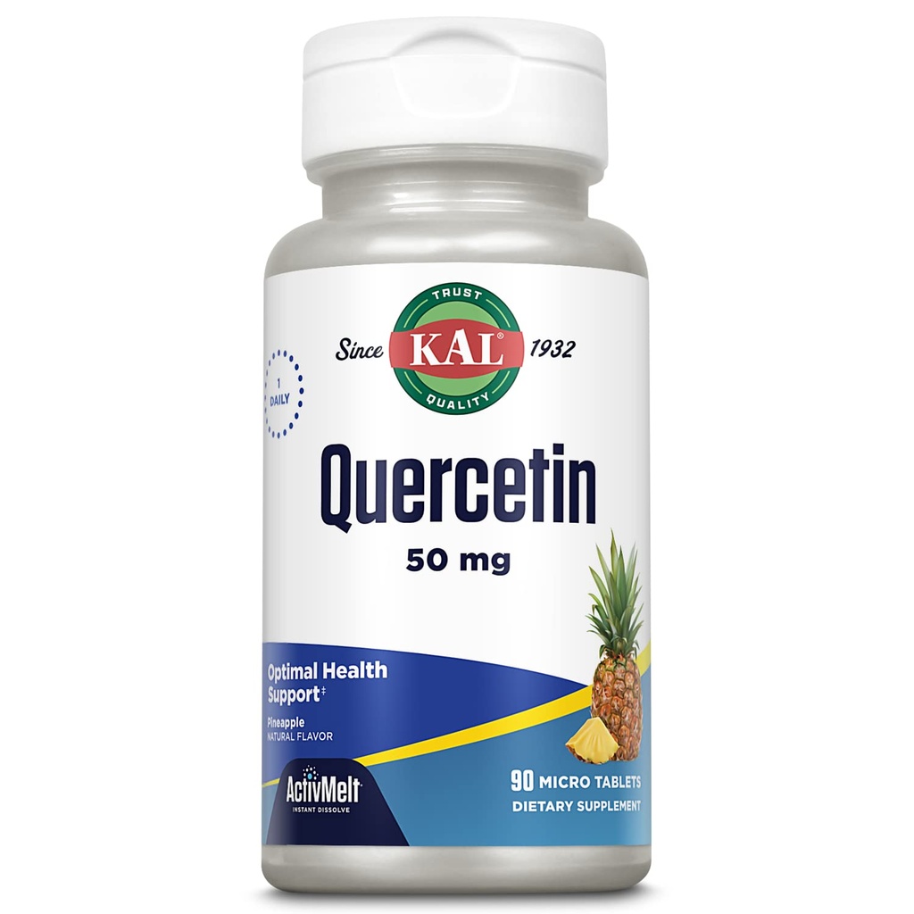KAL Quercetin ActivMelt, Optimal Health and Wellness Supplement, Bioflavonoids, Natural Ananas Flavor, 90 Servings, 90 Instant Distilation Micro Tablets