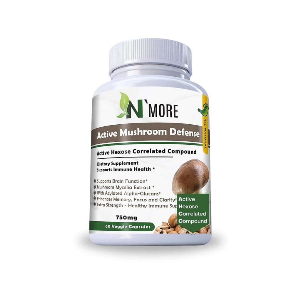 N' MAI MULT Șase active de apărare ciuperci Supliment alimentar susține Immune Health 60 Veggie Capsule 750 mg