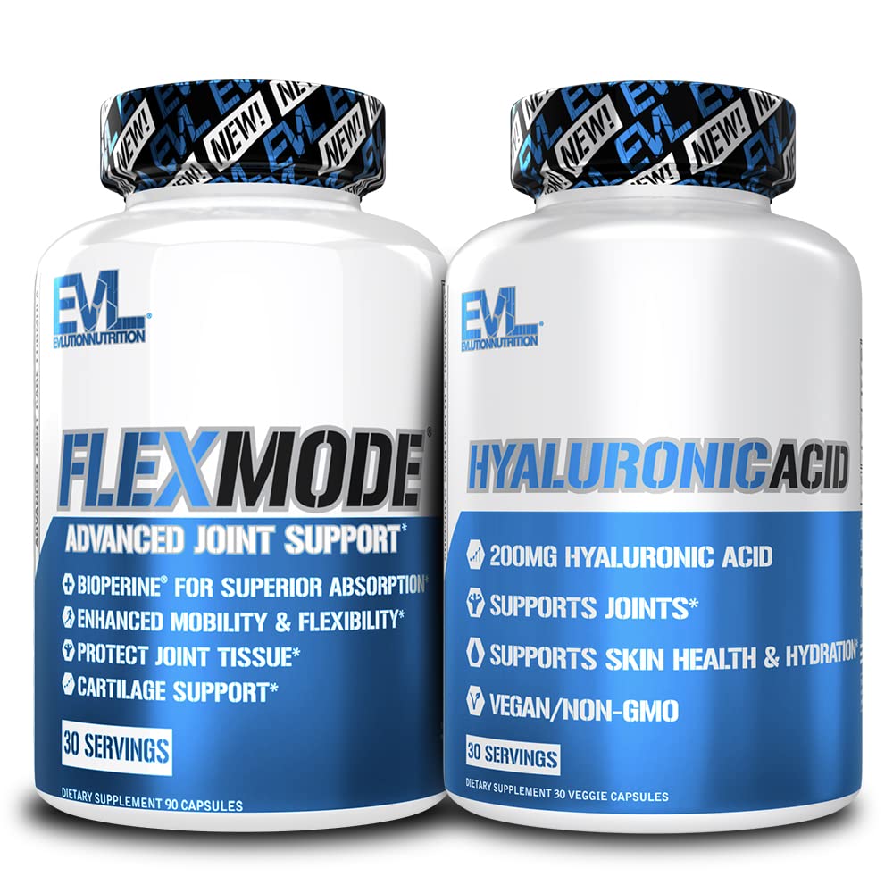 Advanced Joint Supplement Bundle - Stivă de sprijin comun completă cu acid hialuronic și FlexMode cu vitamine comune Glucosamină Chondroitin MSM și BioPerine pentru absorbție îmbunătățită