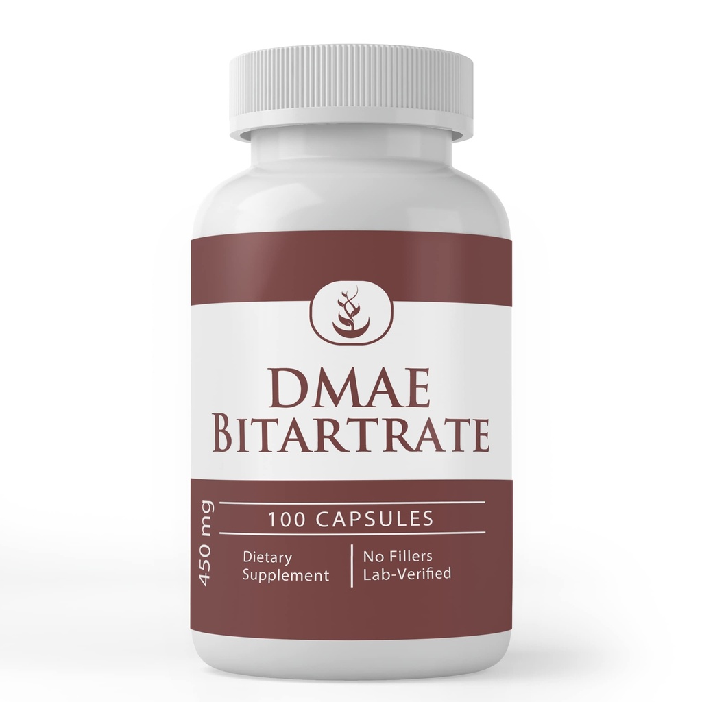 Ingrediente originale pure DMAE Bitartrate, (100 capsule) întotdeauna pure, fără aditivi sau fillere, Lab verificate