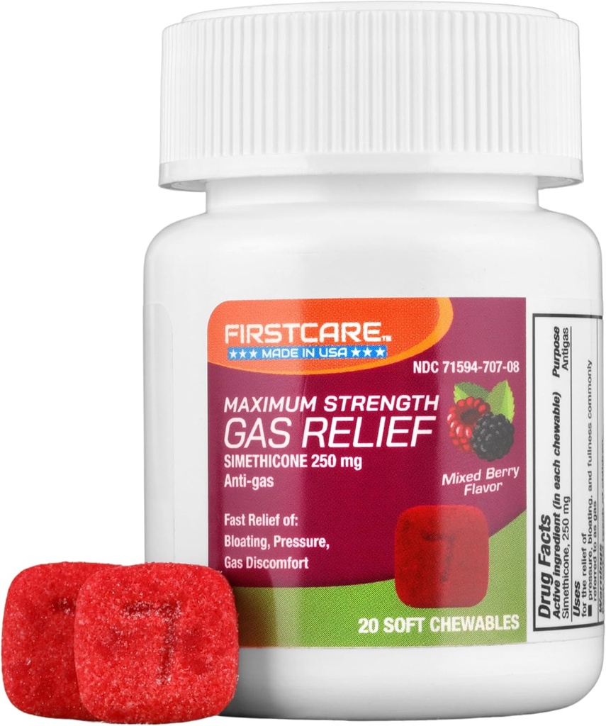 FirstCare® gaz Relief Soft Chewables - Utilitare rapidă de Blooting, Excess Pressure, Fullness, și Discomfort de gaz 