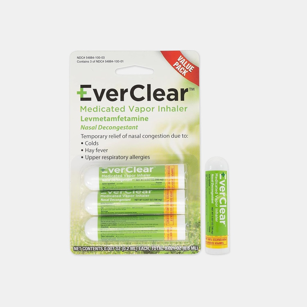 Inhalator Vapor medicamentat EverClear, Decongelator nazal pentru răceli, Febră Hay, Alergii respiratorii superioare, 0,2 ml, 3 Pack