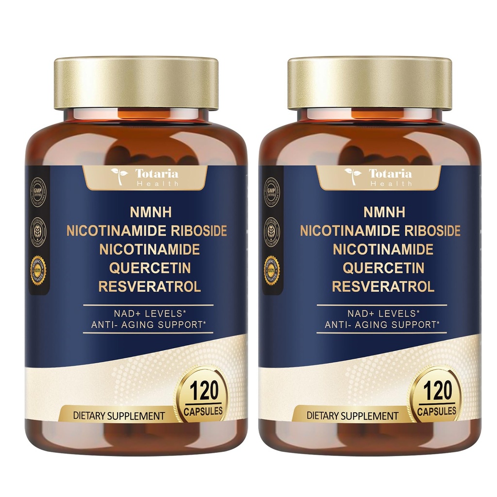 Totaria NMNH (Dihidronicotinamidă mononucleotidă), NMNH Supliment w/Niacinamidă (Vitamina B3), Querbetin, Trans-Resveratrol, Suport NAD+, Anti-Aging, Skin Cell Health & Energy, 240 Conte