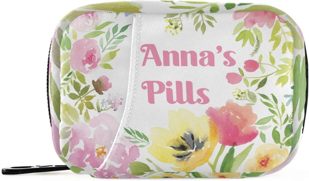 personalizat cutie pilula 7 zile pilula sac de caz de acuarelă Floral personalizat Nume Travel Pill Organizator sac cu Zipper Portable Weekly caz Compact Dimensiune pentru Deţinătorul Suplimentului de Vitamină