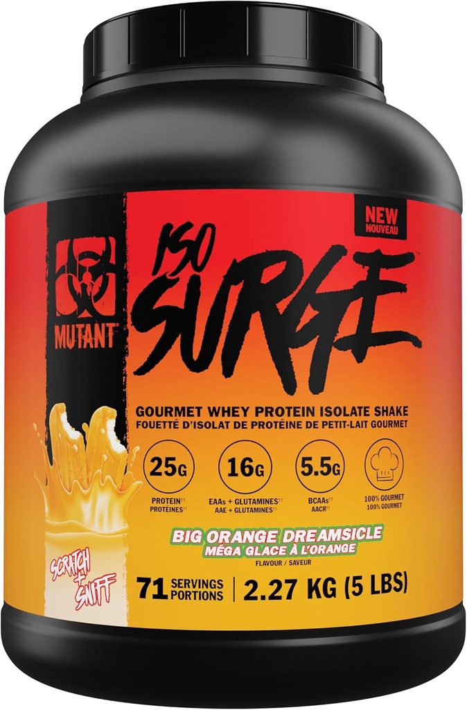 Mutant ISO Surge Whey Proteine Izolate Powder Acts rapid pentru a ajuta la recuperarea, construirea musculare, vrac și puterea (5 lira, Big Orange Creamsicle)