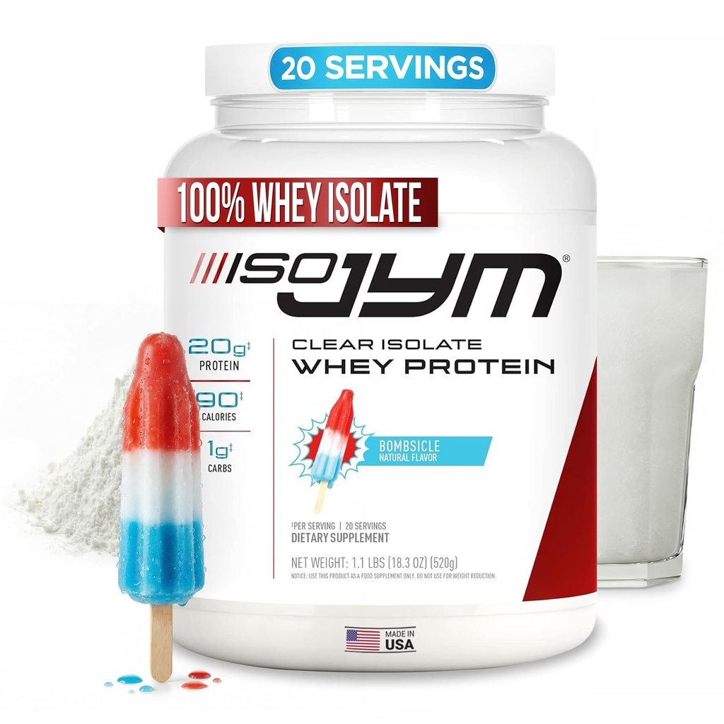 JYM Supliment Stiinta Iso JYM Bombsicle, 90 Calorii, 100% Whey Proteine Izolate, Zero Fat, Zero Zaharuri, Mixuri Clear, pentru Femei & Barbati, 20 Serviri