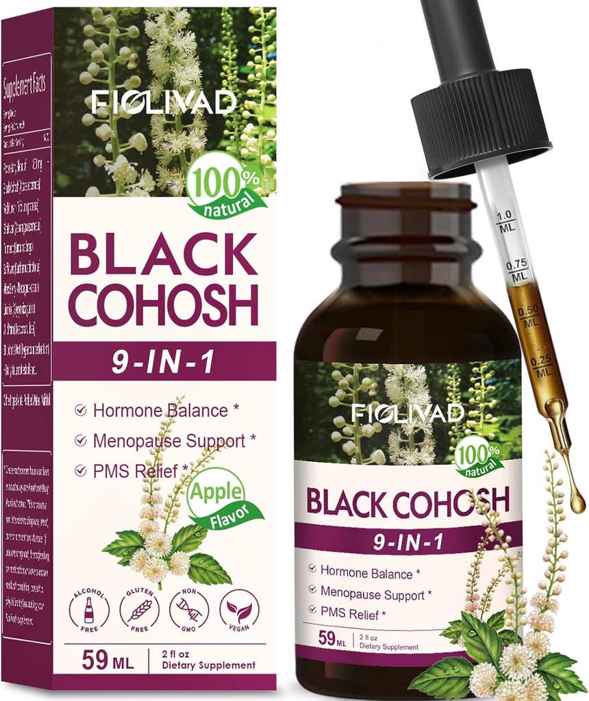 Black Cohosh picături, Extract de plante Blend pentru echilibru hormonal, Menopauza suport & PMS Ajutor. 2oz- (Apele aroma)