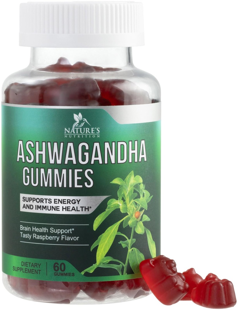 Ashwagandha Gummies 30:1 Extras din 3000mg - Vegan, Plant based, Non-GMO, Gluten-Free & Gelatină Free, Ashwagandha Supliment pentru femei si barbati, Calm natural, Relaxare, & Suport imun, 60 Gummies