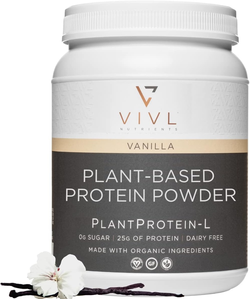 Plant Proteine-L pulbere Vanilie, Vegan, Organic, Nu lactate, Nu Zahăr, Nu Gluten, Keto, Carb scăzut, Ingrediente curate, Fodmap scăzut, pentru bărbați și femei, 25g, 27 Serviri, 33oz