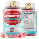 NEVASS Probiotic + Gumiile prebiotice pentru adulți și copii 4+, Sugar Free Chemable 50 Miliarde CFUs w/Fibră, Vitamina B1 B2 D3 & Zinc, pentru Digestive & Gut Health, Boost Microflora Diversity, 60 Cts