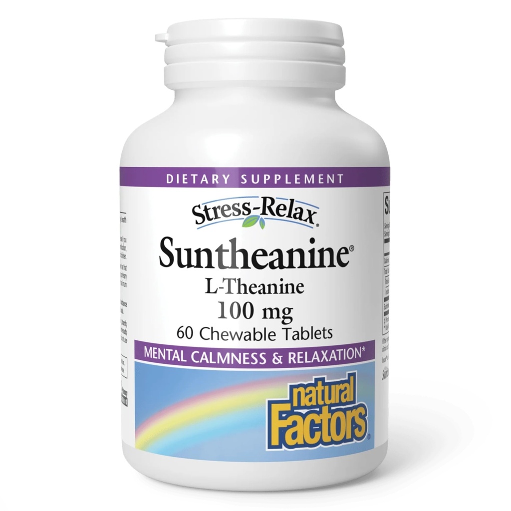 Factori naturali Suntheanine L-Theanine 100 mg - Suplimentul pentru calm Outlook - L-Theanin Supplement sprijină relaxarea somn și SIDA împotriva somnolenței - 60 comprimate masticabile (30 Serviri)