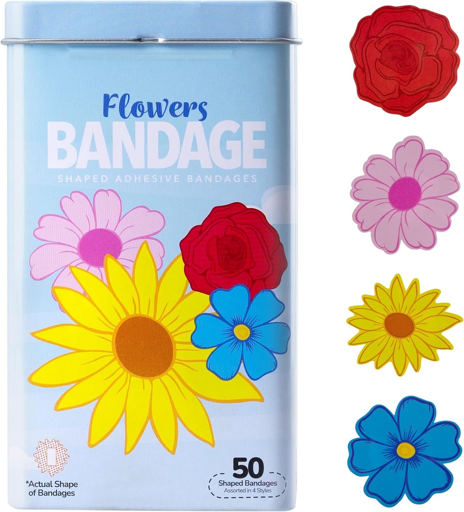 BioSwiss Kids Bandaje, Flori Shaped Auto Bandage Set, Latex gratuit, Sterle Wound Care, 50 Conte