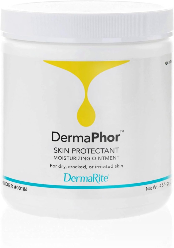 DermaRite DermaPhor Skin Protector, Ointment hidratant - Soothes and Shields Dry, Cracked or Iritate Skin, Unscented - 16 oz. Jar, 1 Count