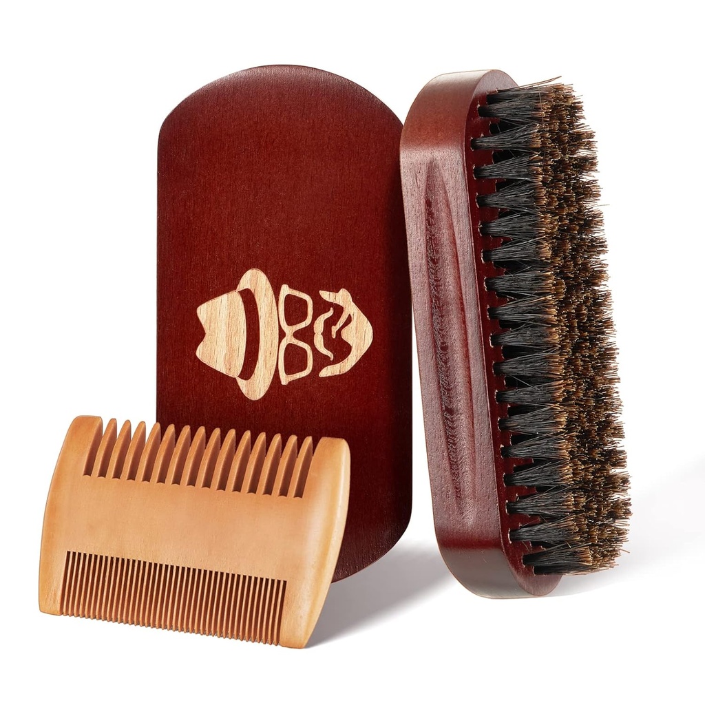 Perie de barbă, 100% Boar Bristle Natural negru Barbă de lemn de nuc Comb mustață de păr bărbierit Perie de păr facial